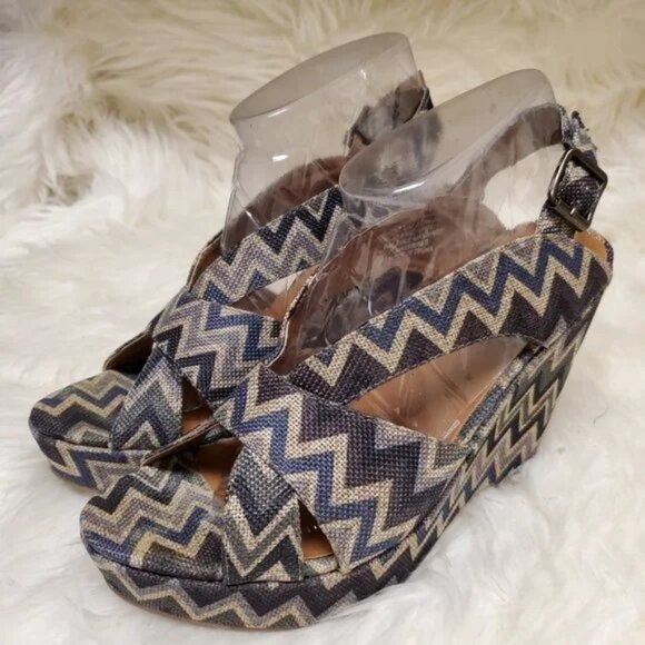 Crown Vintage Chevron Design Slingback Platform Wedge Sandal SZ 7.5M - Picture 3 of 10